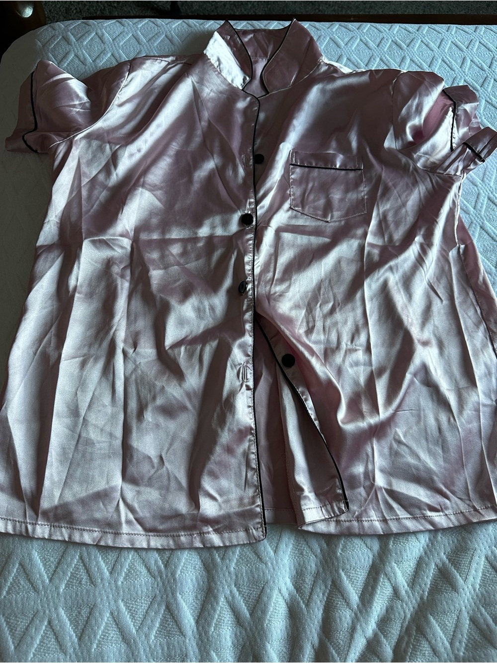 Satin Pink Short Sleeve Button-Up Top
